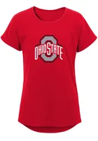 Ohio State Buckeyes Girls Red Primary Logo Dolman Short Sleeve Tee