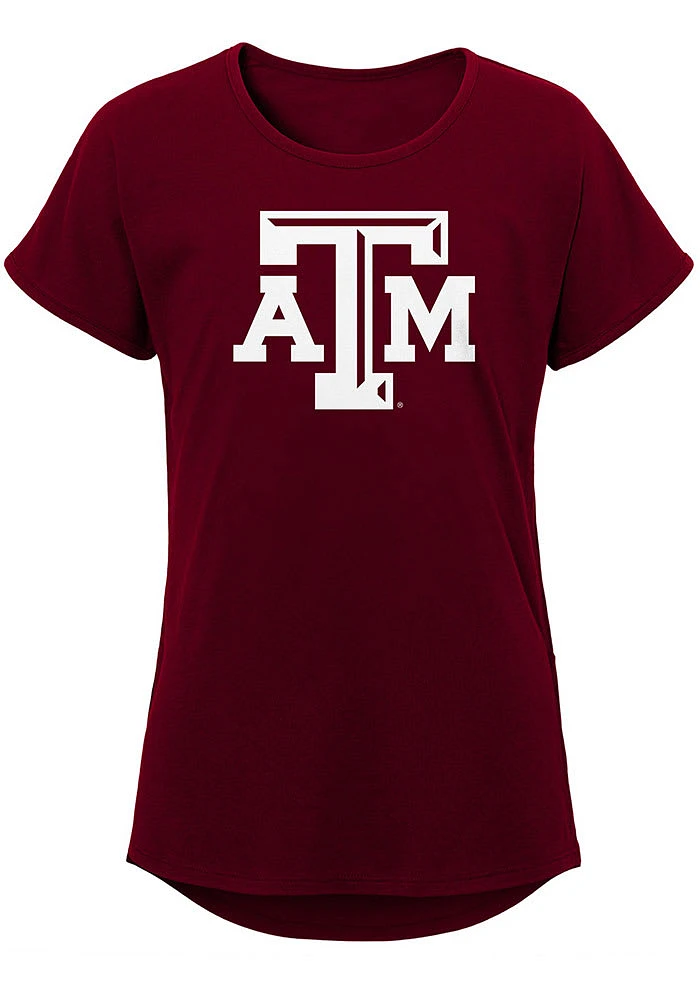 Texas A&M Aggies Girls Maroon Primary Logo Dolman Short Sleeve Tee