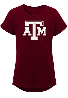 Texas A&M Aggies Girls Maroon Primary Logo Dolman Short Sleeve Tee