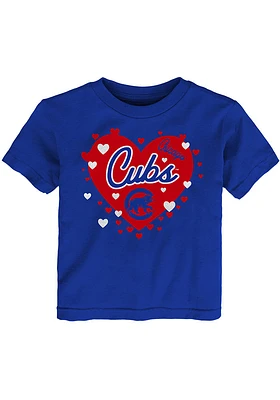 Chicago Cubs Girls Blue Bubble Hearts Short Sleeve T-Shirt