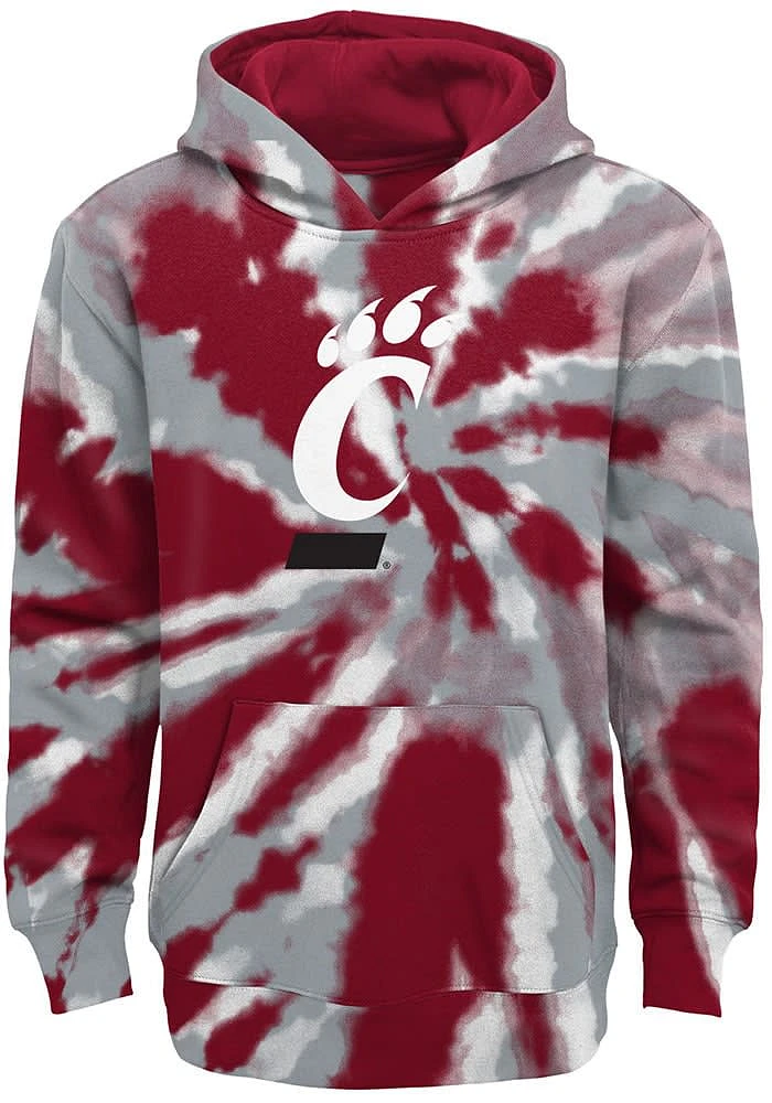 Cincinnati Bearcats Youth Red Tie Dye Primary Logo Long Sleeve Hoodie