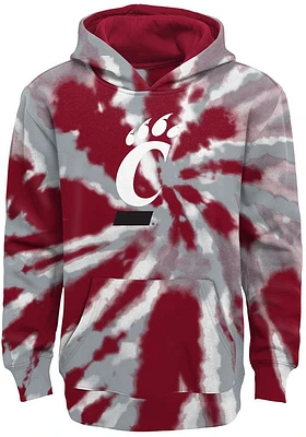 Cincinnati Bearcats Youth Red Tie Dye Primary Logo Long Sleeve Hoodie