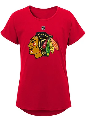 Chicago Blackhawks Girls Red Primary Logo Short Sleeve Tee
