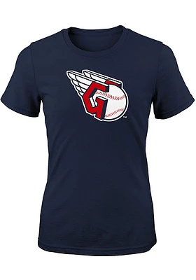 Cleveland Guardians Girls Navy Blue Primary Logo Short Sleeve Tee