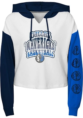 Dallas Mavericks Girls White Color Run Long Sleeve Hooded Sweatshirt