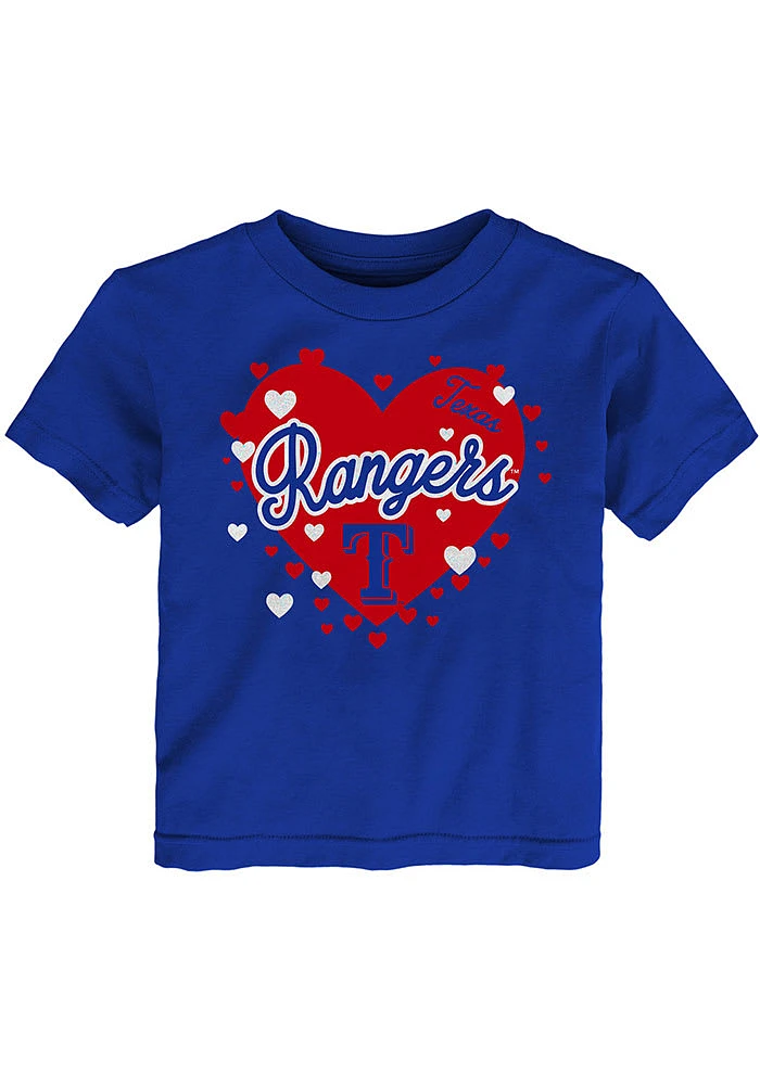 Texas Rangers Infant Girls Bubble Hearts Short Sleeve T-Shirt Blue