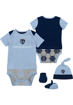Sporting Kansas City Baby Light Blue Kicking and Running 3 PC Set One Piece with Bib