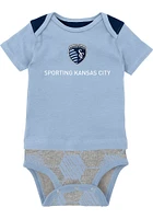 Sporting Kansas City Baby Light Blue Kicking and Running 3 PC Set One Piece with Bib