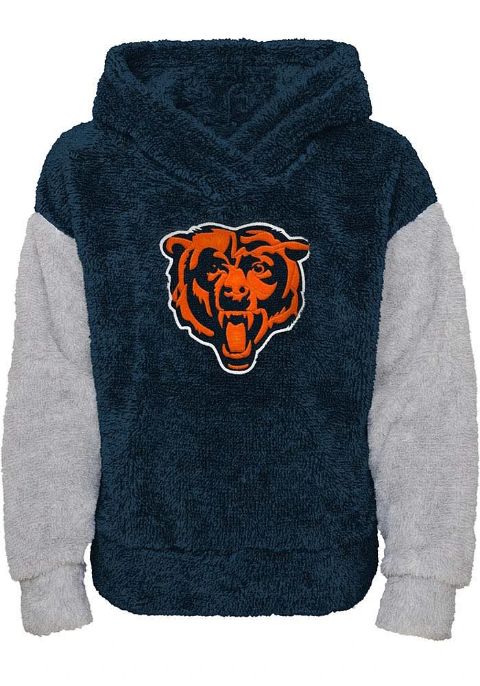 Chicago Bears Girls Navy Blue Game Time Teddy Long Sleeve Hooded Sweatshirt