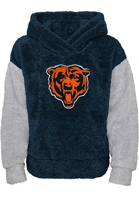 Chicago Bears Girls Navy Blue Game Time Teddy Long Sleeve Hooded Sweatshirt