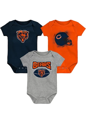 Chicago Bears Baby Navy Blue Game On SS 3PK Detail One Piece
