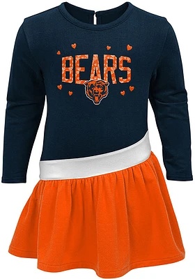 Chicago Bears Toddler Navy Blue Heart To Long Sleeve Dress