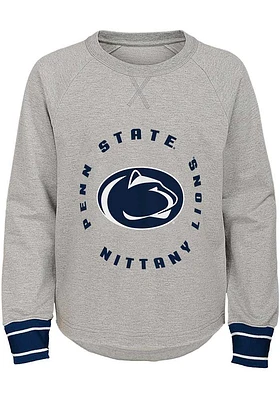 Penn State Nittany Lions Girls Navy Blue Raw Edge Crew Long Sleeve Sweatshirt