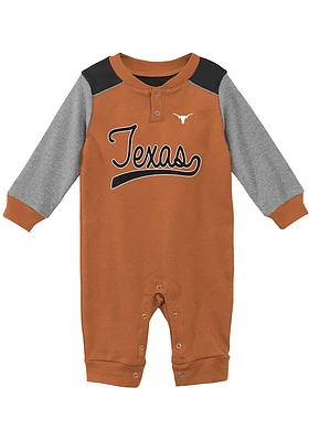 Texas Longhorns Baby Burnt Orange Scrimmage Design Long Sleeve One Piece