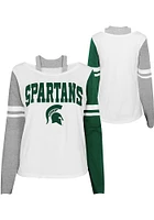 Michigan State Spartans Girls Green Color Block Long Sleeve T-shirt