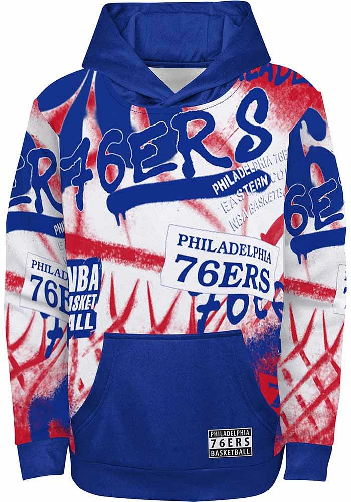 Philadelphia 76ers Boys Blue Spray Ball Long Sleeve Hooded Sweatshirt