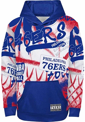 Philadelphia 76ers Boys Blue Spray Ball Long Sleeve Hooded Sweatshirt