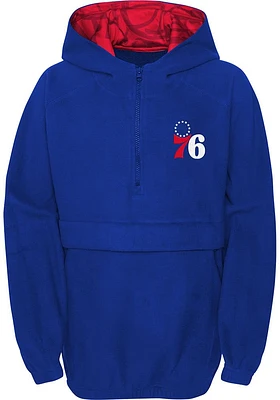 Philadelphia 76ers Youth Blue Paint The Court Hooded Long Sleeve Quarter Zip Shirt
