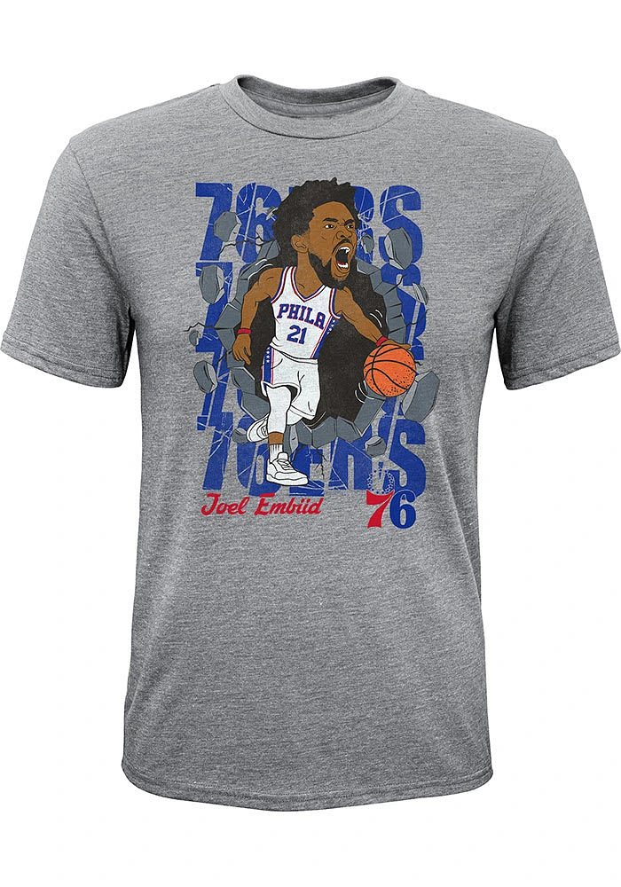 Joel Embiid Philadelphia 76ers Youth Grey Hype Breakers Player Tee
