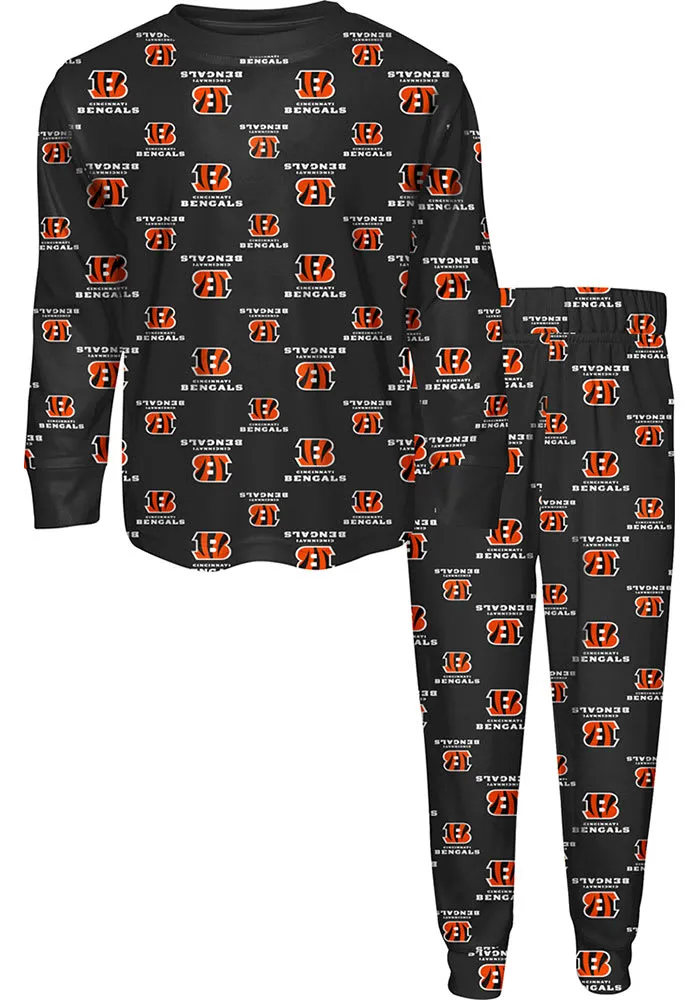 Cincinnati Bengals Kids Black All Over Logo Set Loungewear PJ