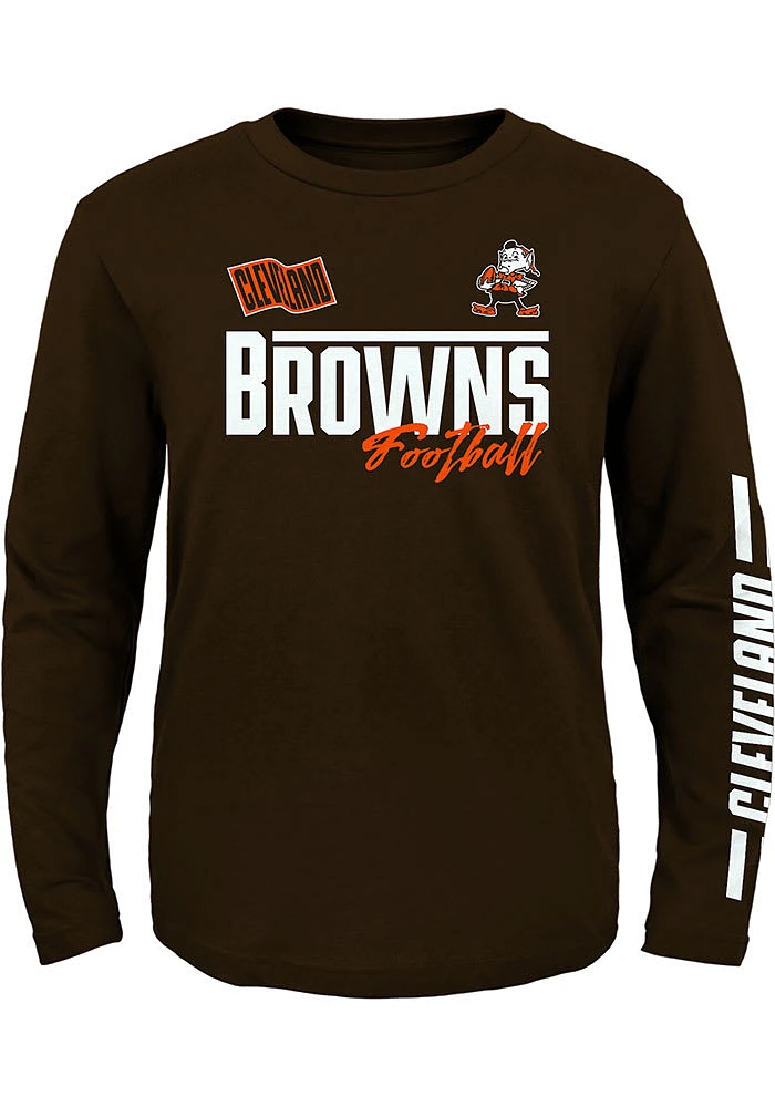 Brownie Outer Stuff Cleveland Browns Boys Brown Race Time Long Sleeve T-Shirt