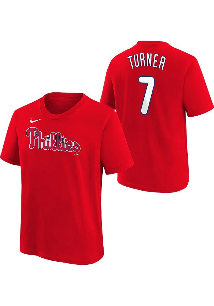 Trea Turner Philadelphia Phillies Boys Red Name and Number Short Sleeve T-Shirt