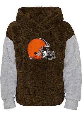 Cleveland Browns Girls Brown Game Time Teddy Long Sleeve Hooded Sweatshirt