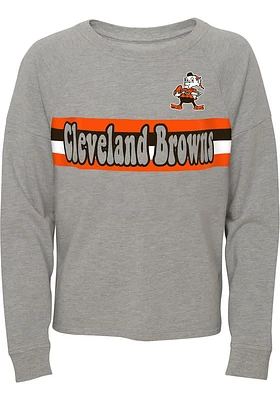 Brownie  Outer Stuff Cleveland Browns Girls Grey All Striped Up Long Sleeve T-shirt