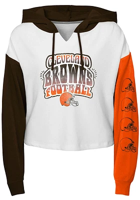 Cleveland Browns Girls White Color Run Long Sleeve Hooded Sweatshirt