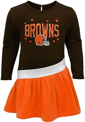 Cleveland Browns Toddler Brown Heart To Long Sleeve Dress