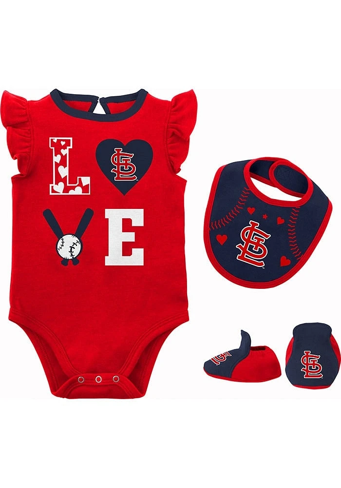 St Louis Cardinals Baby Red Love of Baseball Bib and Bootie Set One Piece