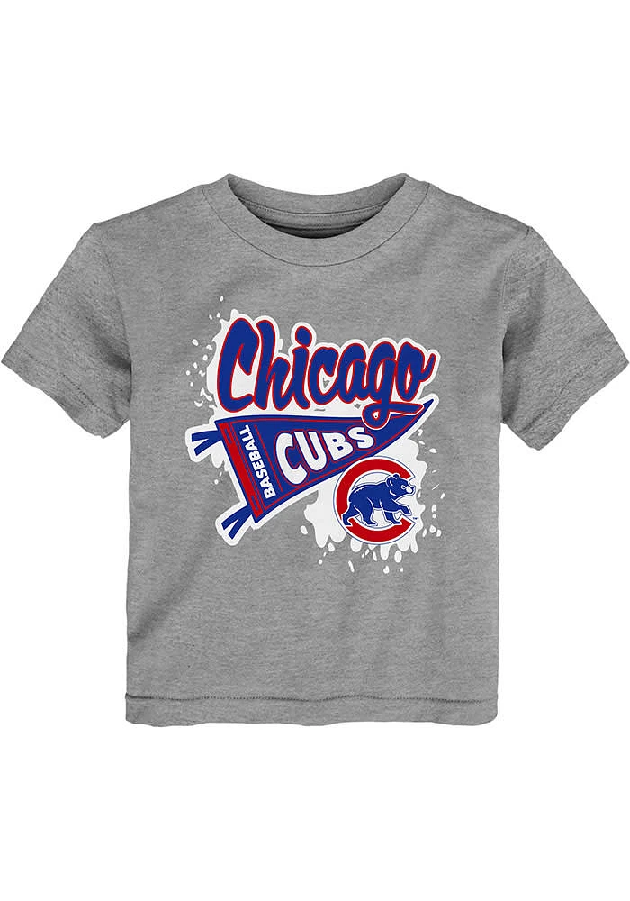 Chicago Cubs Toddler Grey Banner Splatter Short Sleeve T-Shirt
