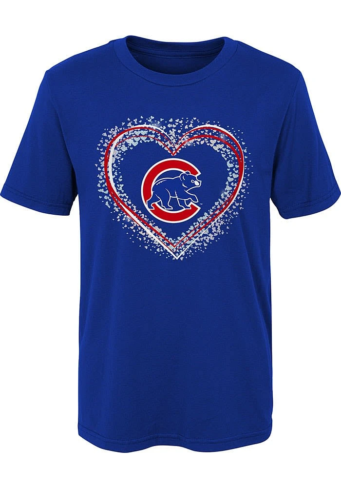 Chicago Cubs Girls Blue Heart Shot Short Sleeve T-Shirt