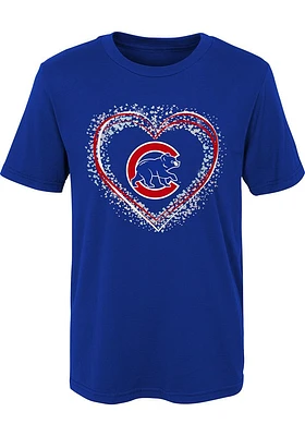 Chicago Cubs Girls Blue Heart Shot Short Sleeve T-Shirt