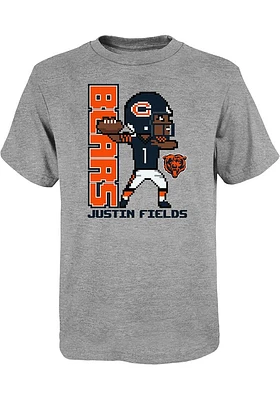 Justin Fields Chicago Bears Youth Grey Pixel Player Tee