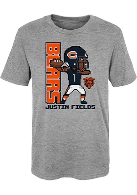 Justin Fields  Chicago Bears Boys Grey Pixel Player Short Sleeve T-Shirt