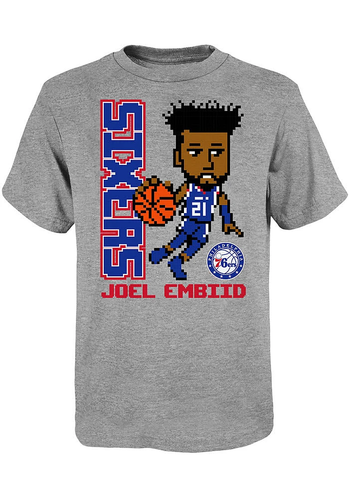 Joel Embiid Philadelphia 76ers Youth Grey Pixel Player Tee