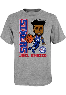 Joel Embiid Philadelphia 76ers Youth Grey Pixel Player Tee