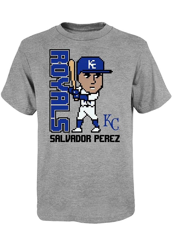 Salvador Perez Kansas City Royals Youth Grey Pixel Player Tee