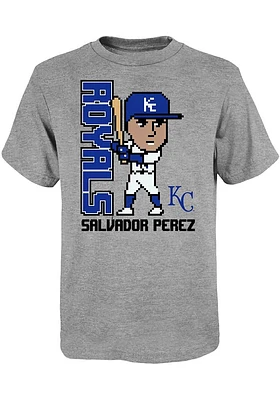 Salvador Perez Kansas City Royals Youth Grey Pixel Player Tee