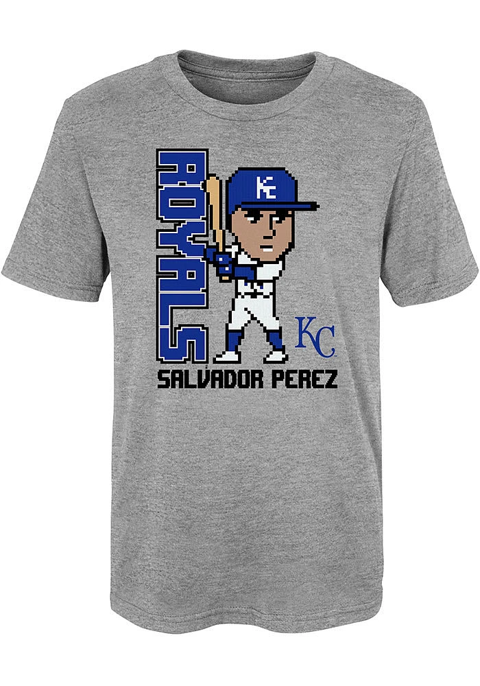 Salvador Perez Kansas City Royals Boys Grey Pixel Player Short Sleeve T-Shirt