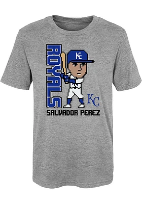 Salvador Perez  Kansas City Royals Boys Grey Pixel Player Short Sleeve T-Shirt