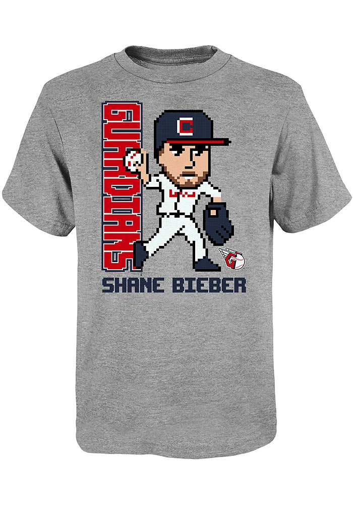 Shane Bieber Cleveland Guardians Youth Grey Pixel Player Tee