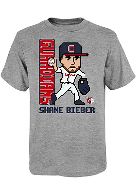 Shane Bieber Cleveland Guardians Youth Grey Pixel Player Tee