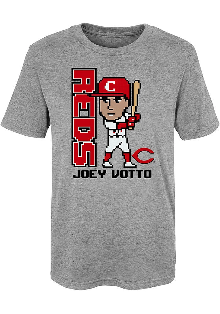 Joey Votto Cincinnati Reds Boys Grey Pixel Player Short Sleeve T-Shirt