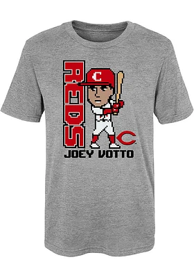 Joey Votto  Cincinnati Reds Boys Grey Pixel Player Short Sleeve T-Shirt