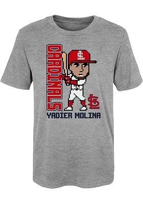 Yadier Molina  St Louis Cardinals Boys Grey Pixel Player Short Sleeve T-Shirt