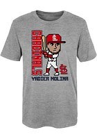 Yadier Molina  St Louis Cardinals Boys Grey Pixel Player Short Sleeve T-Shirt