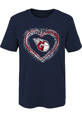Cleveland Guardians Girls Navy Blue Heart Shot Short Sleeve T-Shirt