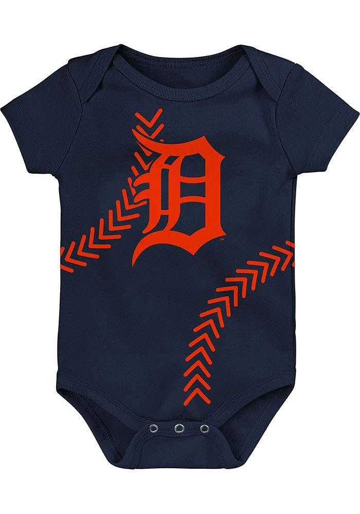 Detroit Tigers Baby Navy Blue Crossing the Plate Short Sleeve One Piece